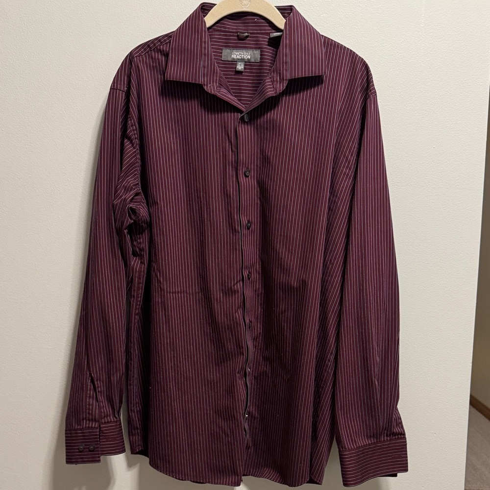 Kenneth Cole Men's Deep Burgundy Striped Dress Shirt